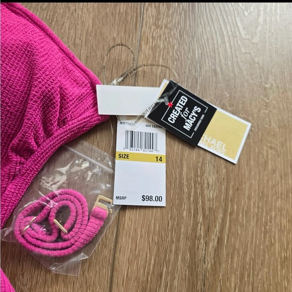 NWT Michael Kors Women's One-Shoulder Side-Cutout Swimsuit Cerise size…12 - Picture 7 of 7